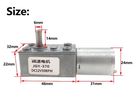 dimensions of JGY370 Worm Gear Motor 12v 24v 6v