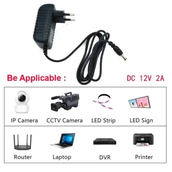 12V 2A Universal Power Adapter – AC 100-240V, EU/US Plug